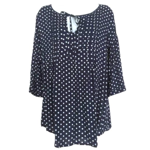 Suzanne Betro Navy Polka Dot Peasant Tunic Top Blouse - Plus Size 4X - Picture 1 of 8